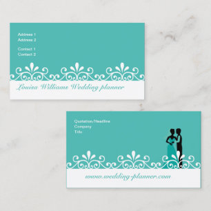 White Wirbel Aquamarin Bride Groom Hochzeitsplaner Visitenkarte