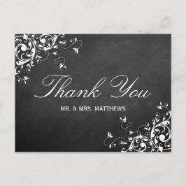 White Wirbel auf Chalkboard Hochzeit Danke Postkarte