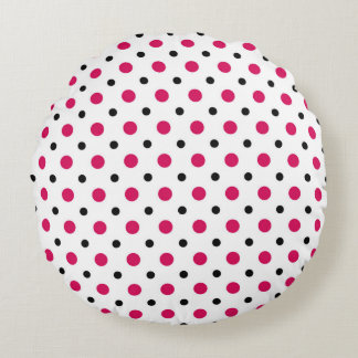 White with black and hot pink dots rundes kissen