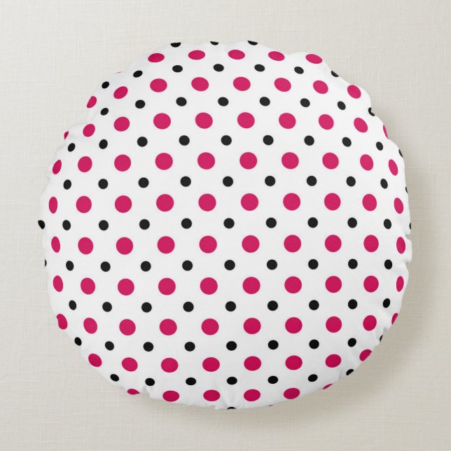 White with black and hot pink dots rundes kissen (Vorderseite)