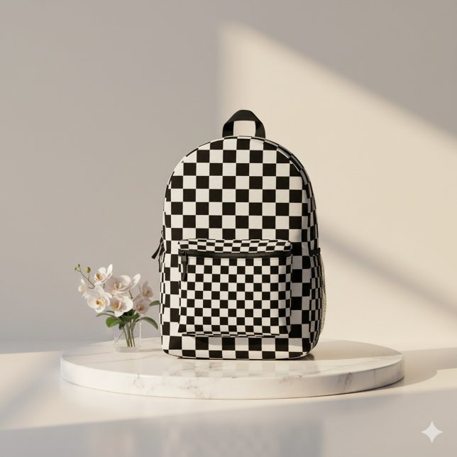 White with Black Square Pattern Style Bedruckter Rucksack (Von Creator hochgeladen)