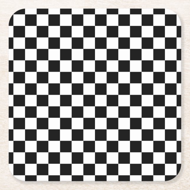 White with Classic Black Square Pattern Style Rechteckiger Pappuntersetzer (Vorderseite)