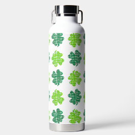 WHITE WITH GREEN LINEN LOOK IRISH SHAMROCKS TRINKFLASCHE