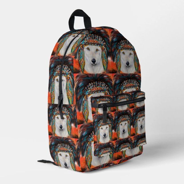 White Wolf Bedruckter Rucksack (Rückseitige Ecke links)