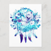 White Wolf Dreamcatcher Lila Blue Floral