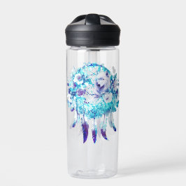 White Wolf Dreamcatcher Lila Blue Floral Trinkflasche