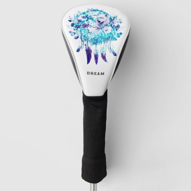 White Wolf Dreamcatcher Purple Blue Floral Golf Headcover (Vorderseite)