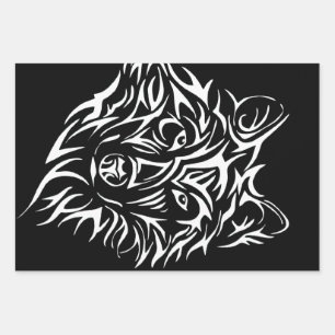 White Wolf Head auf Black  Geschenkpapier Set