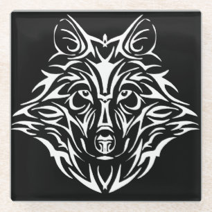 White Wolf Head auf Black  Glasuntersetzer