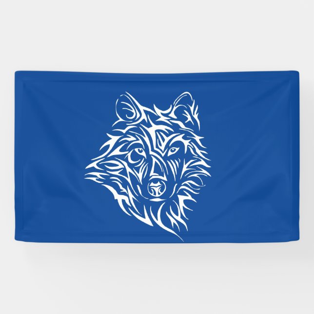 White Wolf Head auf Blue Banner (Horizontal)