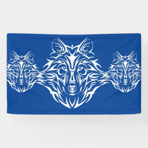 White Wolf Head auf Blue  Banner