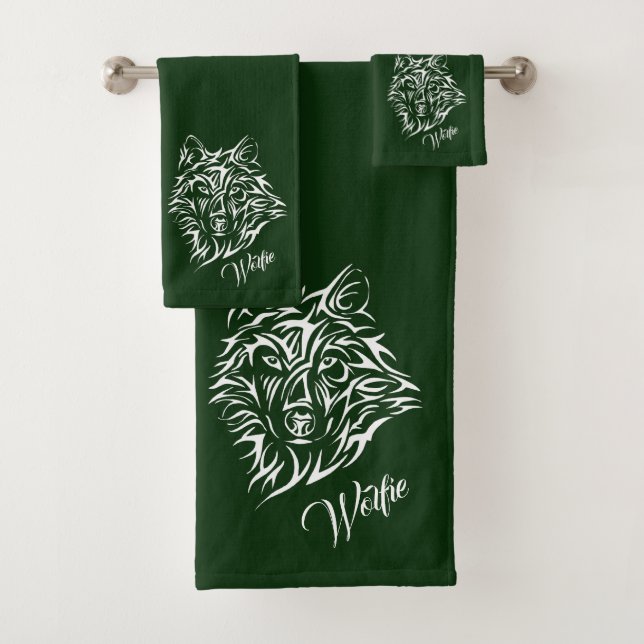 White Wolf Head auf Green Personal Bath Set (Insitu)