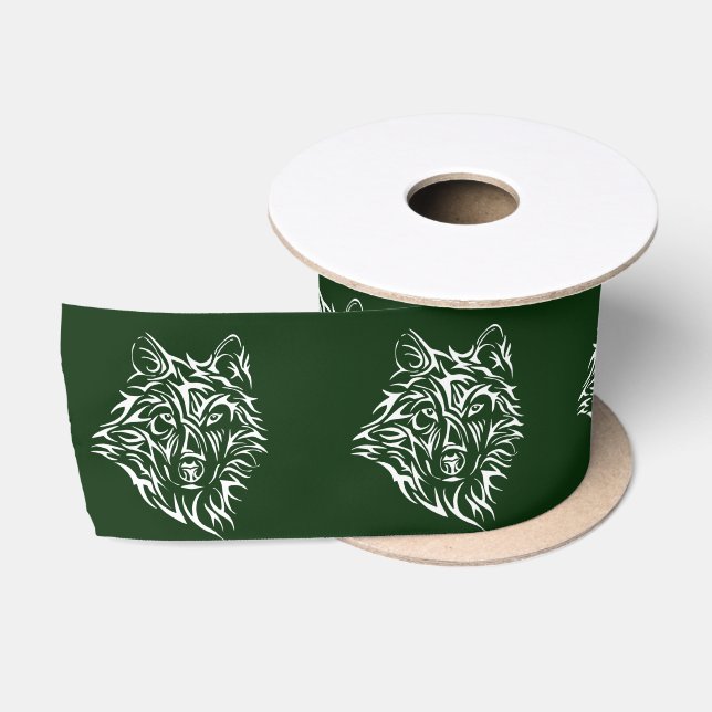 White Wolf Head auf Green Satinband (Spule)