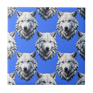 White Wolf Head Muster Design Blau Fliese
