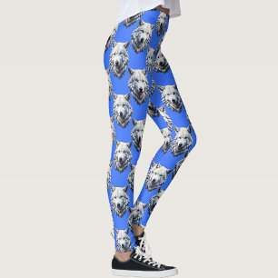 White Wolf Head Muster Design Blau Leggings