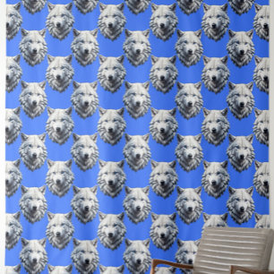 White Wolf Head Muster Design Blau Stoff