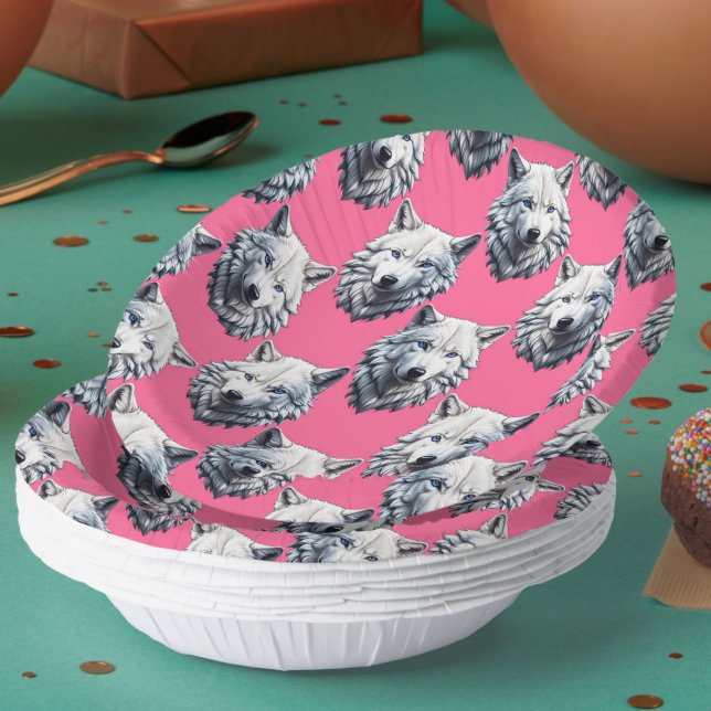 White Wolf Head Pattern Design Pink  Pappteller (Von Creator hochgeladen)