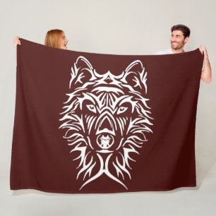 White Wolf Kopf auf Blut rot Fleecedecke