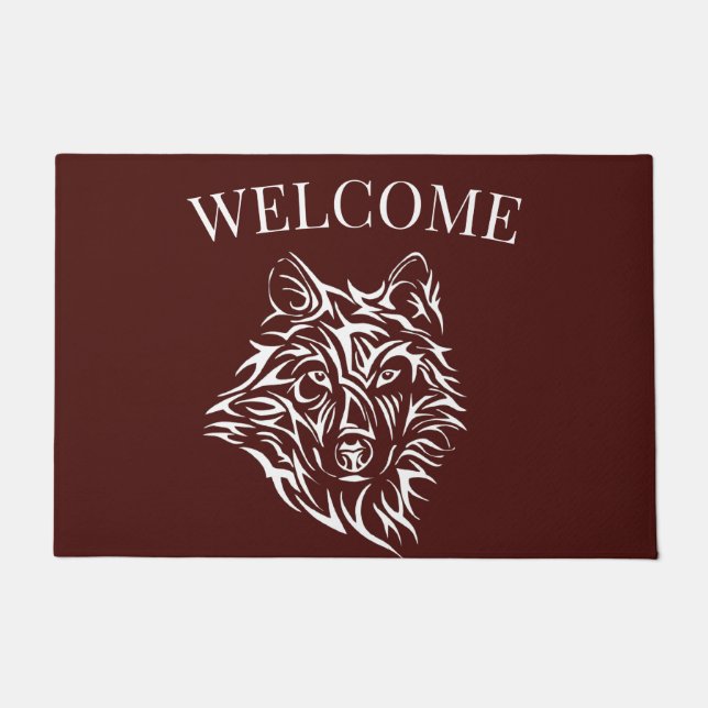 White Wolf Kopf auf Blut rot Fußmatte (Vorderseite)