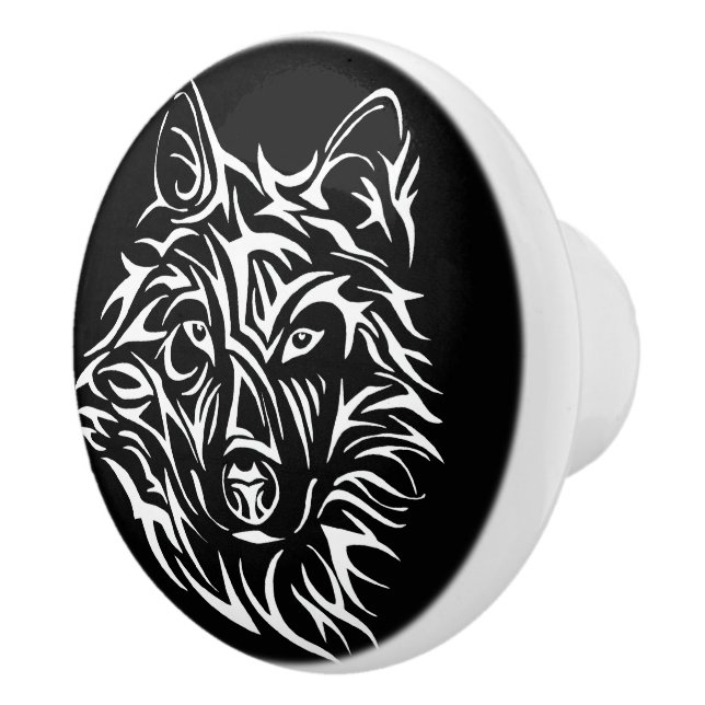 White Wolf Kopf auf schwarz Keramikknauf (Rechts)