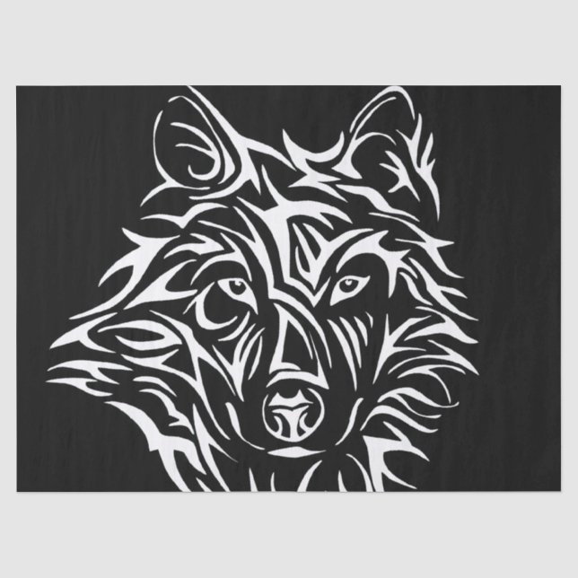 White Wolf Kopf auf schwarz Seidenpapier (Vorderseite)