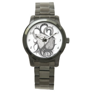 White Wolf mit Raven Tribal Art Armbanduhr