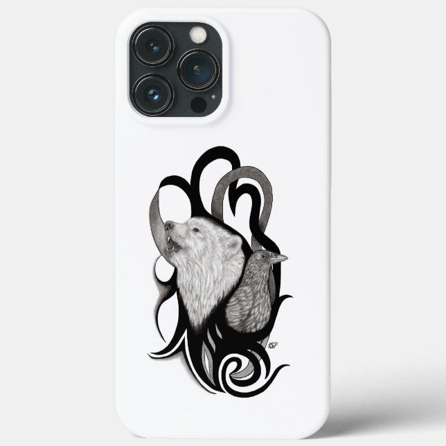 White Wolf mit Raven Tribal Art Case-Mate iPhone Hülle (Rückseite)