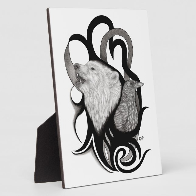 White Wolf mit Raven Tribal Art Fotoplatte (Seite)