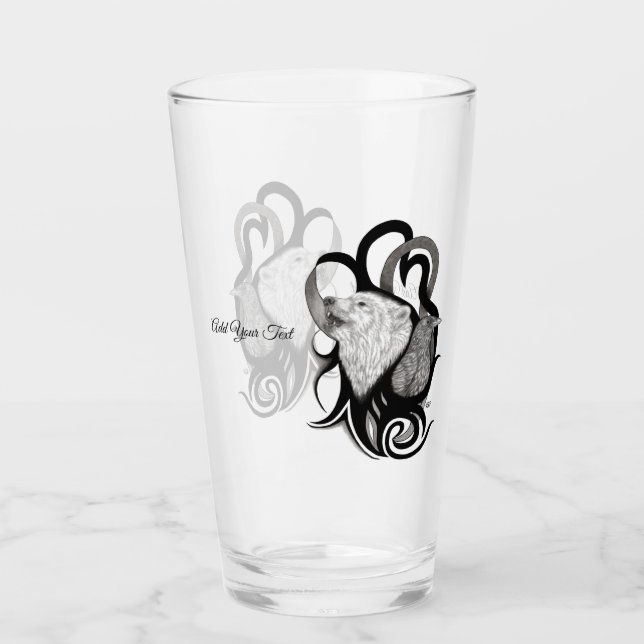 White Wolf mit Raven Tribal Art Glas (Vorderseite)