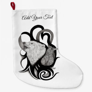 White Wolf mit Raven Tribal Art Großer Weihnachtsstrumpf