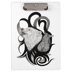 White Wolf mit Raven Tribal Art Klemmbrett