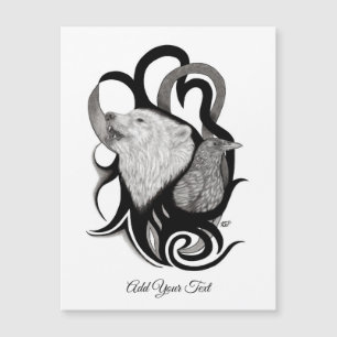 White Wolf mit Raven Tribal Art Magnetkarte