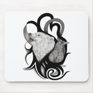 White Wolf mit Raven Tribal Art Mousepad