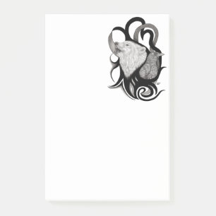 White Wolf mit Raven Tribal Art Post-it Klebezettel