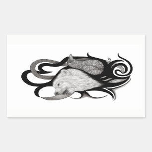 White Wolf mit Raven Tribal Art Rechteckiger Aufkleber