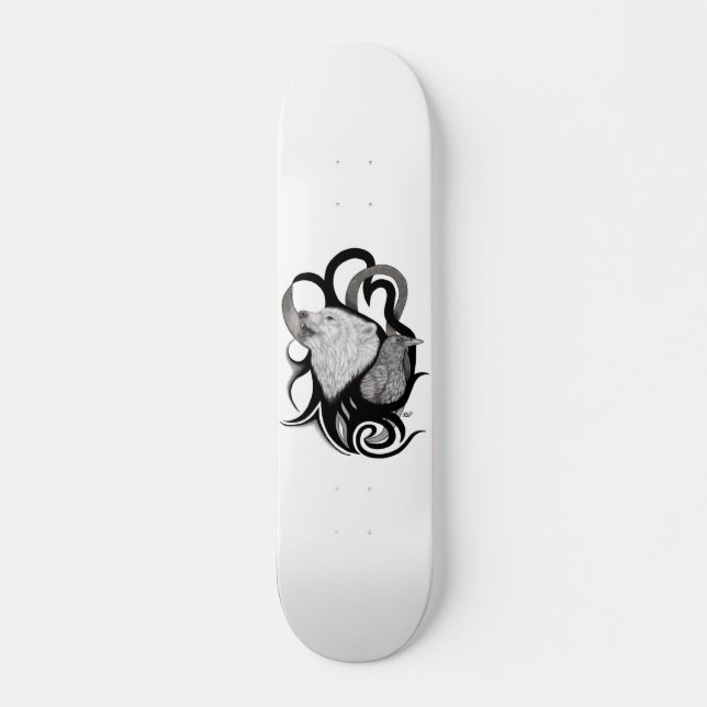 White Wolf mit Raven Tribal Art Skateboard (Vorne)
