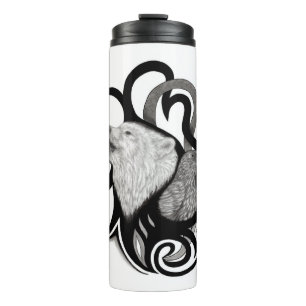 White Wolf mit Raven Tribal Art Thermosbecher