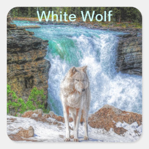 White Wolf & Rocky Mountain Wasserfall Wilhelm Tel Quadratischer Aufkleber