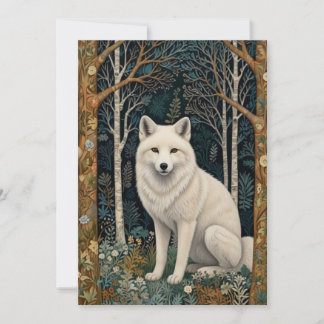 White wolf vintage boho woodland forest  feiertagskarte