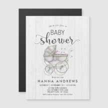 White Wood & Carriage Girl Kinderdusche Einladung