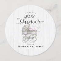White Wood & Carriage Girl Kinderdusche Einladung