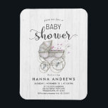 White Wood & Carriage Girl Kinderdusche Einladung Magnet<br><div class="desc">Chic White Wood & Whimsical Antique Baby Carriage with Pink Blume Baby Girl Shower Einladung! Passen Sie es an, indem Sie Ihre Informationen hinzufügen! Karo in meinem Shop um die ganze Kollektion mit diesem Design zu sehen!</div>