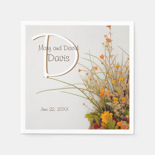 White Wood Fall Blume Hochzeit Napkins Serviette (Vorderseite)