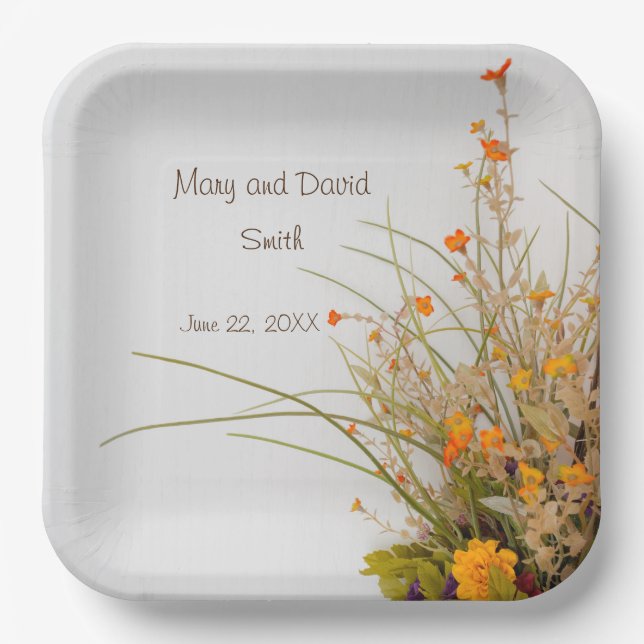 White Wood Fall Blume Hochzeitspapier-Teller Pappteller (Vorderseite)