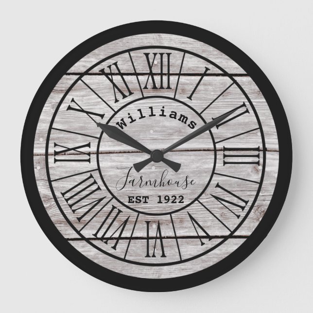 White Wood Farmhouse Nom de famille Grande horloge (Recto)