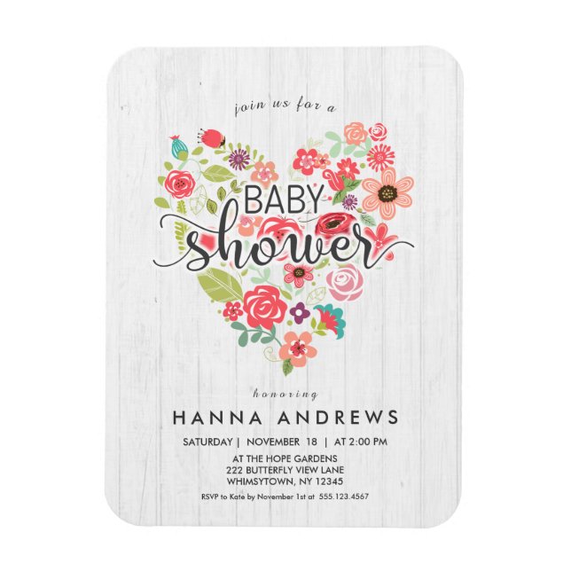 White Wood & Heart Girl Baby Dusche Einladung Magnet (Vertikal)