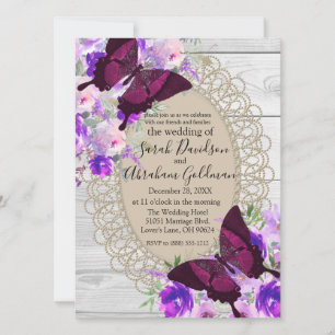 White Wood Lace Butterflies Butterfly Wedding Einladung
