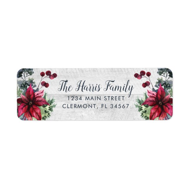 White Wood Red Poinsettia Holly Berries Label (Vorne)