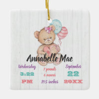 White Wood & Teddy Bear Baby Girl Birth Keepake