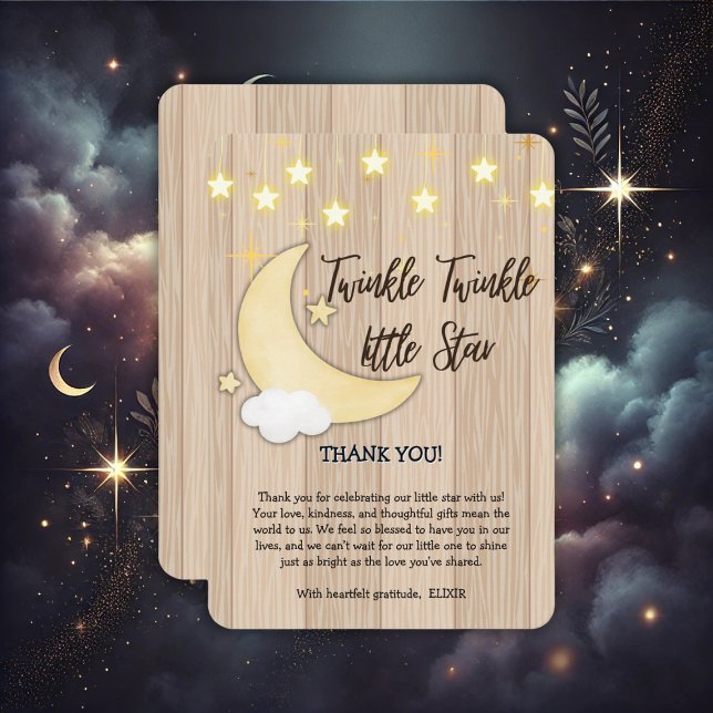 White Wood Twinkle Twinkle Little Star Baby Dusche Dankeskarte (Von Creator hochgeladen)